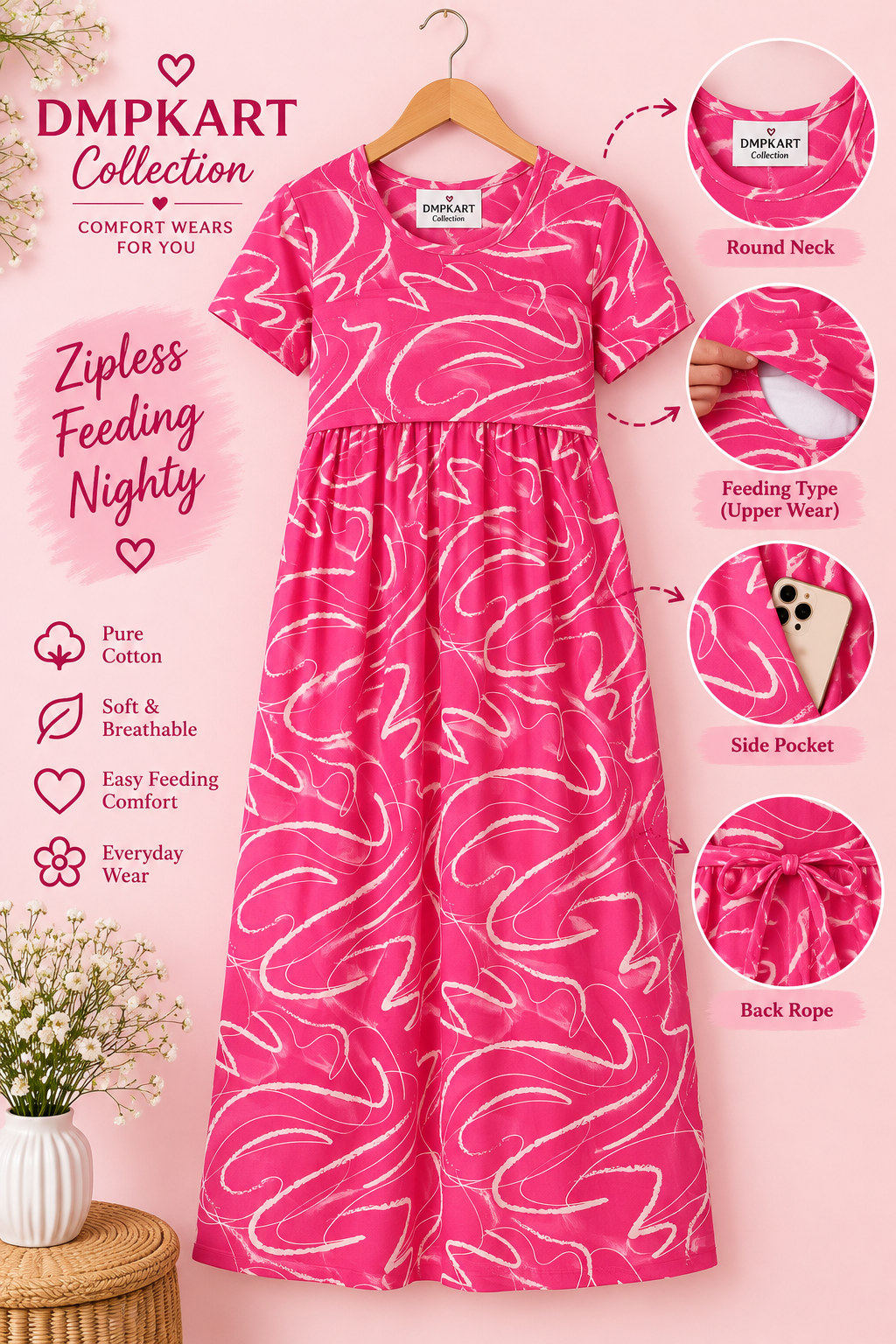 Candy pink- Maternity Wear - Puff Sleeve