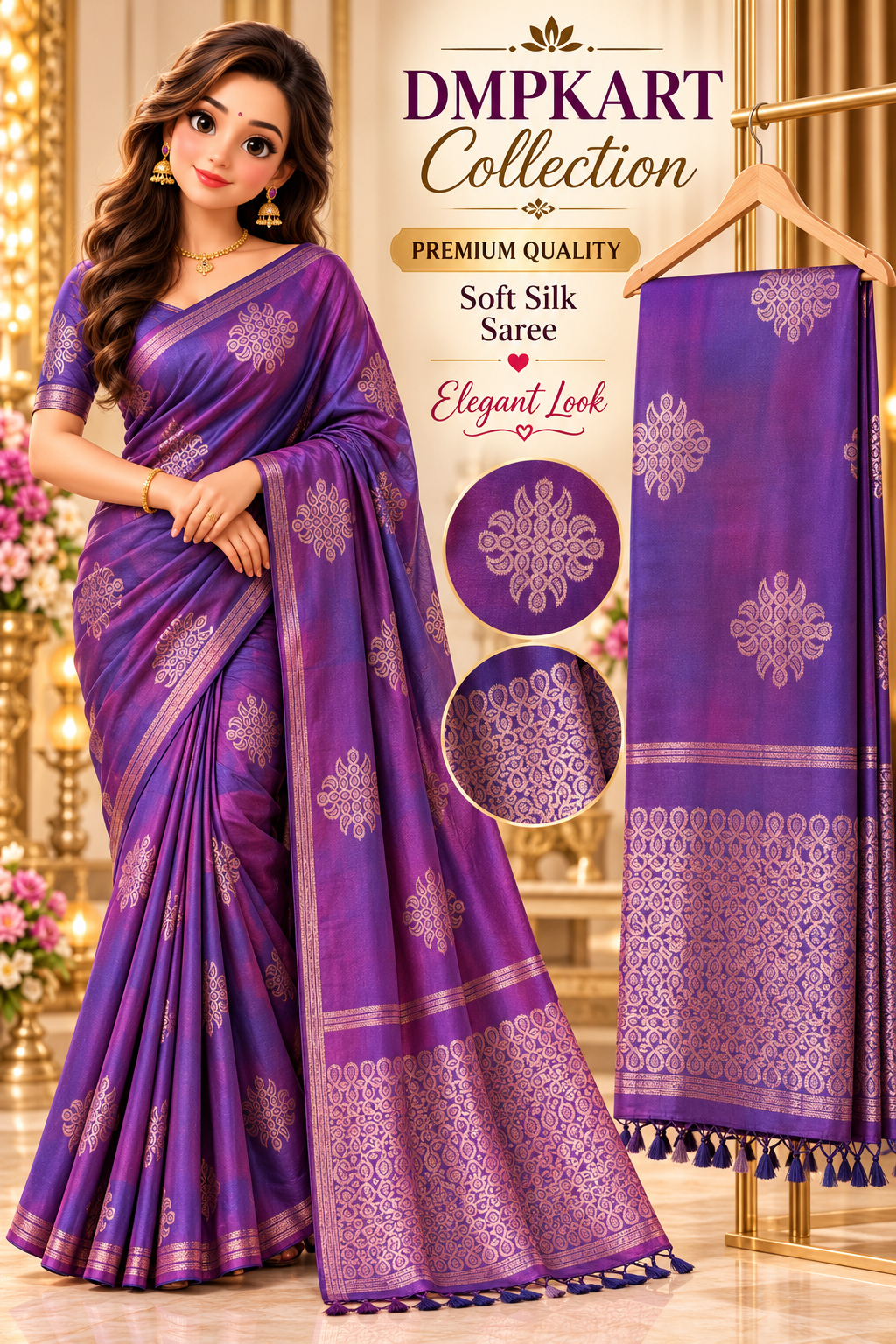 Kollam Soft silk sarees with Zari work