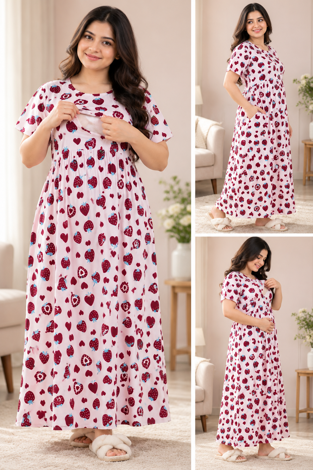 Pink and Red Maternity wear - Puff Sleeve