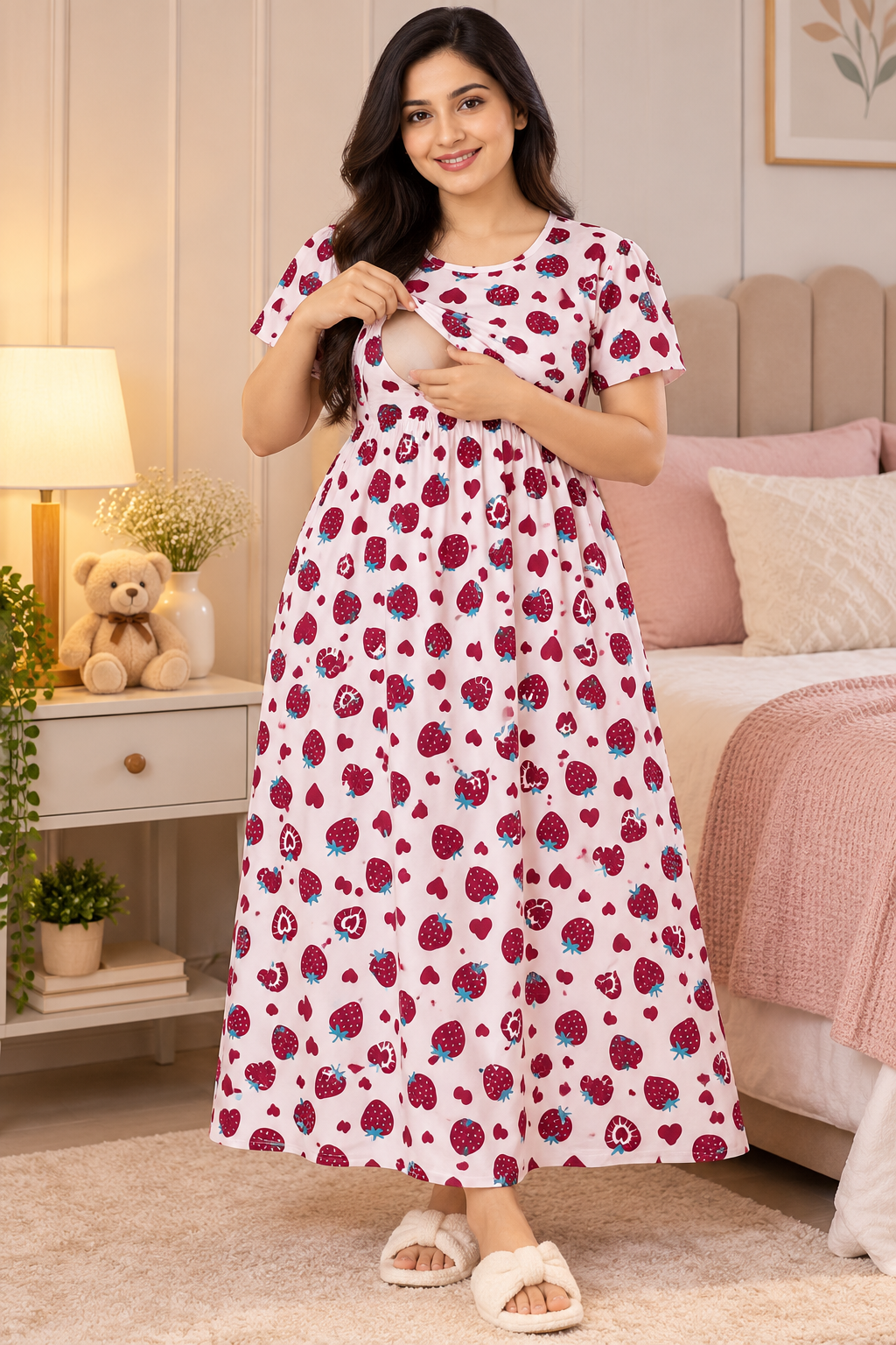 Pink and Red Maternity wear - Puff Sleeve