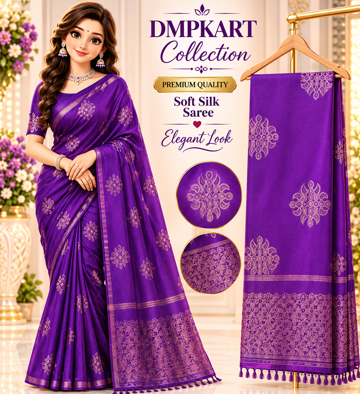 Kollam Soft silk sarees with Zari work