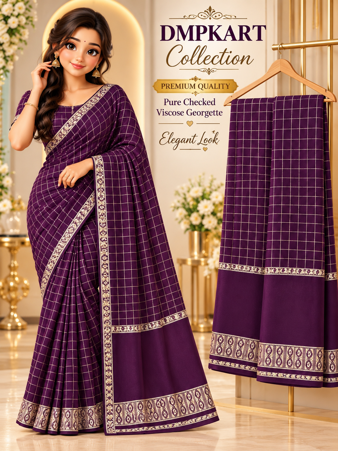 Viscose checked saree