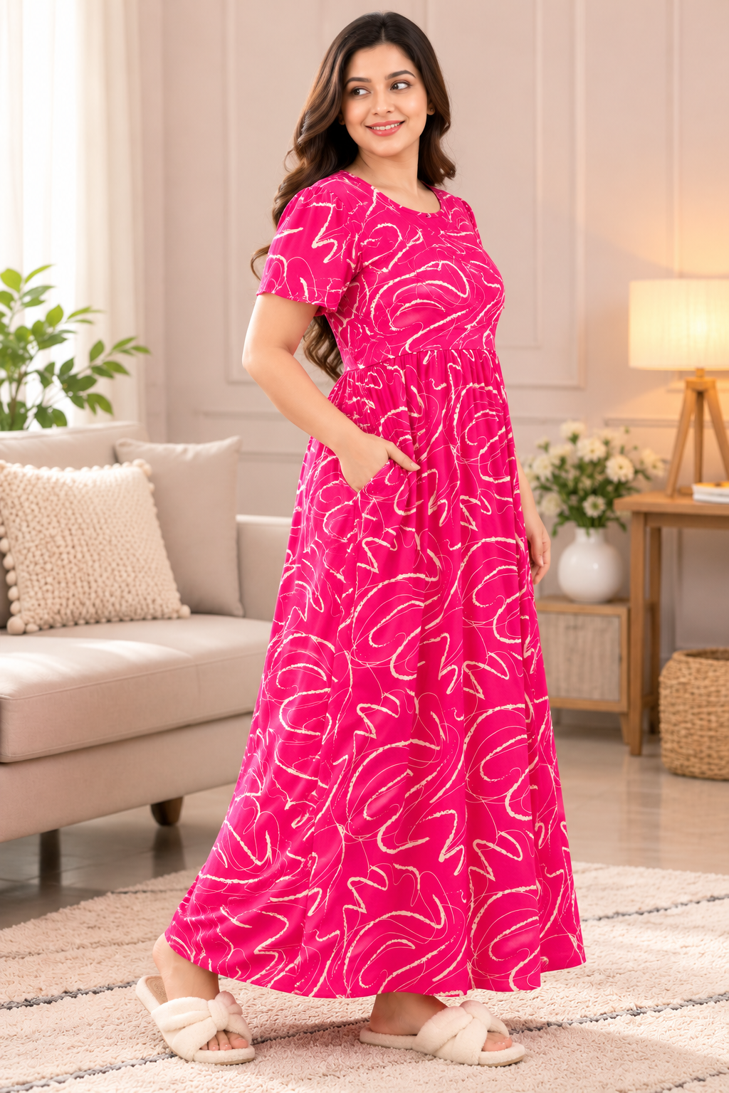 Candy pink- Maternity Wear - Puff Sleeve