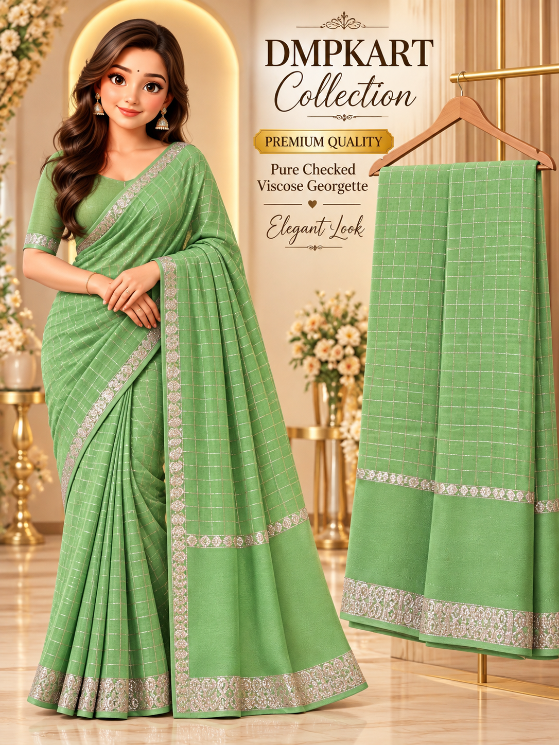 Viscose checked saree