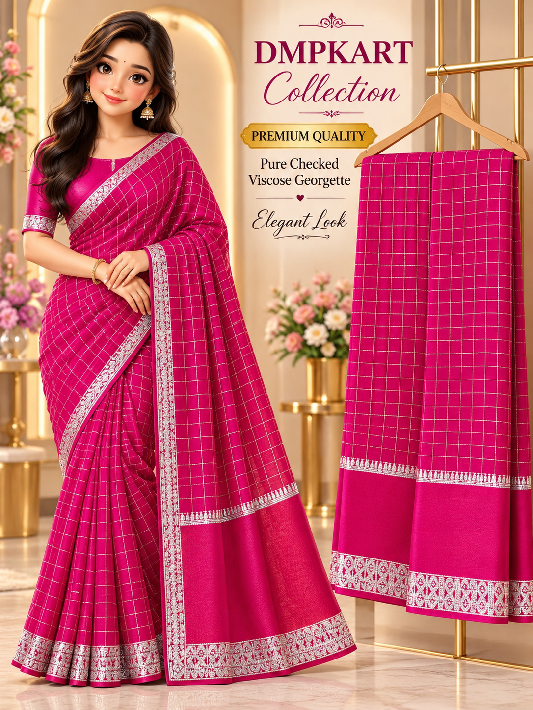 Viscose checked saree
