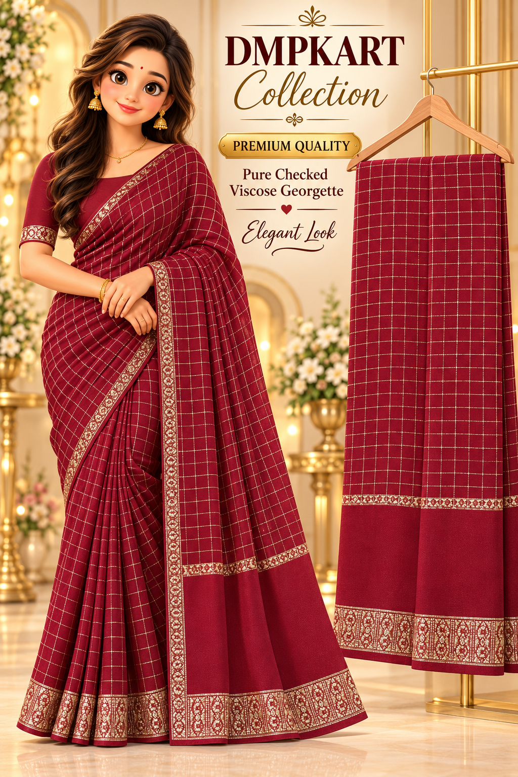 Viscose checked saree