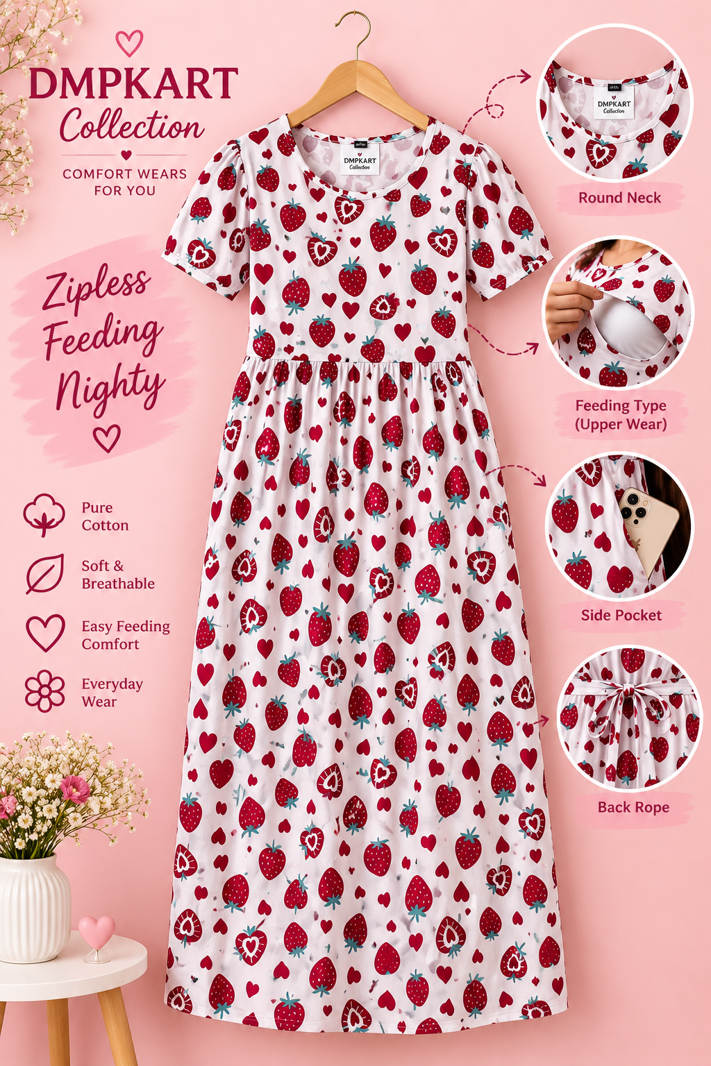 Pink and Red Maternity wear - Puff Sleeve